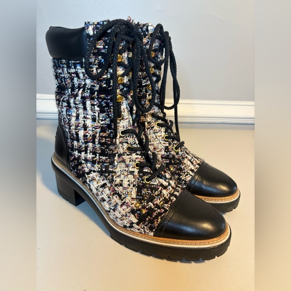 Tory Burch Miller Tweed Lace-Up Combat Boots | Black | Women’s Size 11M - Picture 4 of 15